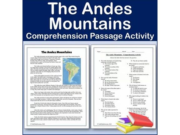 The Andes Mountains - World Regions Reading Comp Passage & Activity | Editable