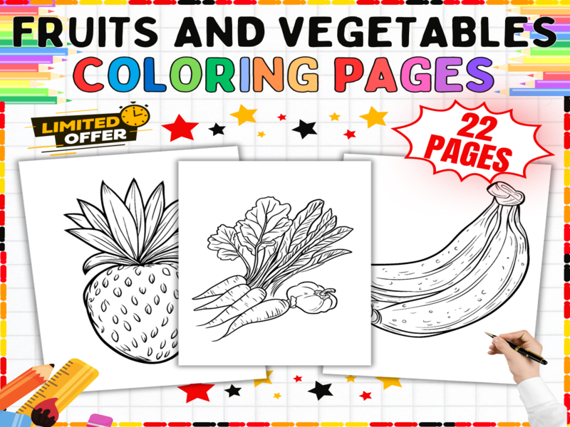 Fruits and Vegetables Colouring Pages | 22 Printable Worksheets for Early Years Creative Learning
