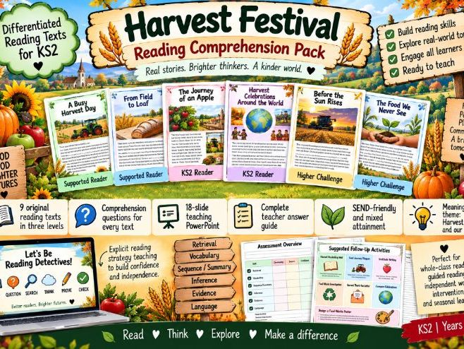 Harvest Festival KS2 Reading Comprehension Pack | 9 Differentiated Texts