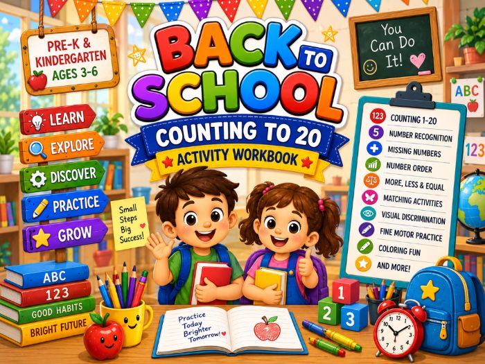 Back to School Counting to 20 Worksheets | Number Recognition & Math Activities | Pre-K–Kindergarten