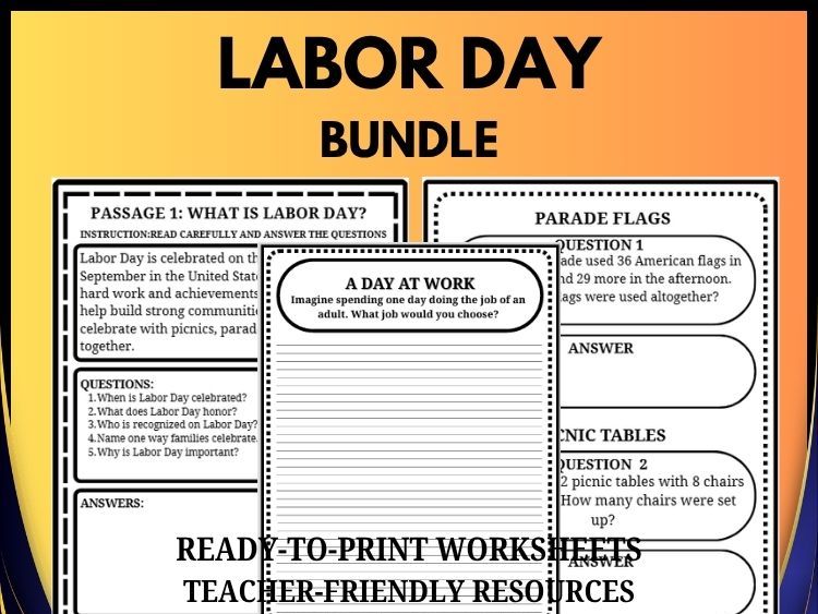 Labor Day Bundle | Reading Comprehension, Math Word Problems & Writing Prompts | Grades 2–8