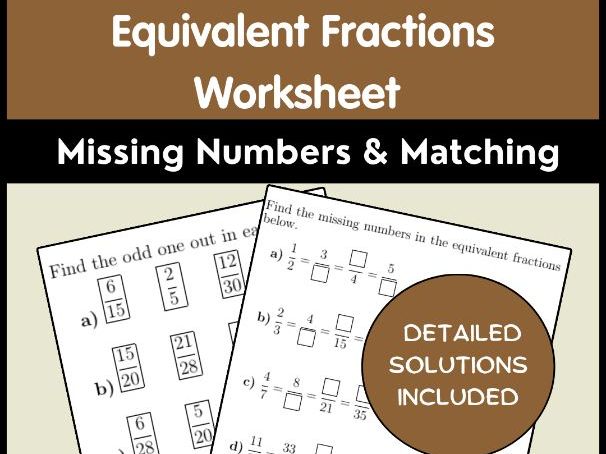 Equivalent Fractions Worksheet | Missing Numbers & Matching