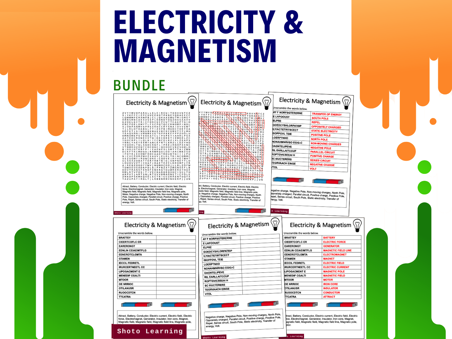 ELECTRICITY AND SCIENCE ACTIVITY BUNDLE WORD FIND SCRAMBLE
