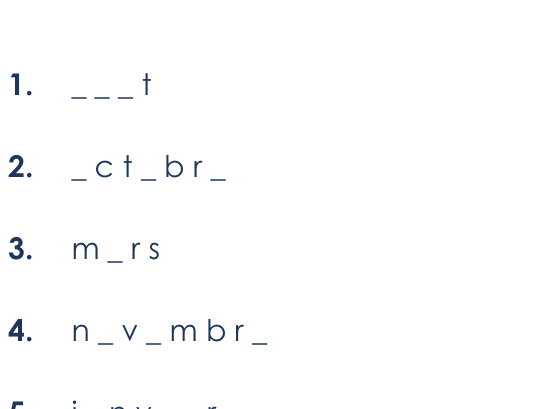 French - Months missing vowels worksheet