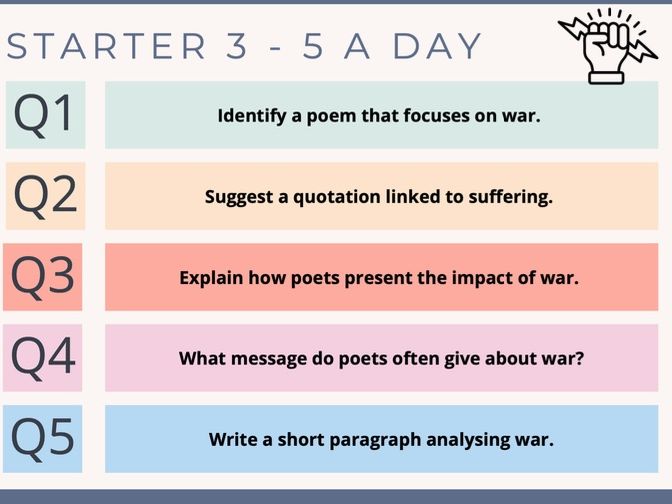 AQA P&C Poetry - 100 x '5 a day' Starters