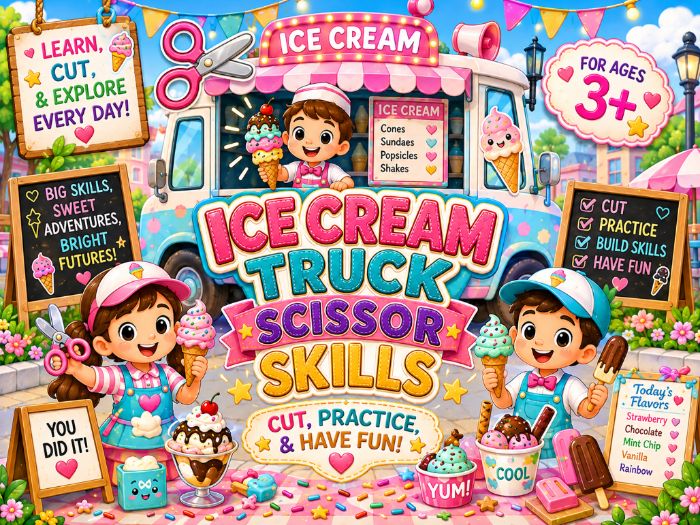 Ice Cream Truck Scissor Skills Worksheets | Cutting Practice & Fine Motor Activities | Preschool–1