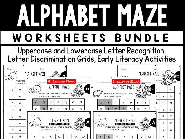 Alphabet Maze Worksheets Bundle, Uppercase and Lowercase Letter Recognition, Letter Discrimination