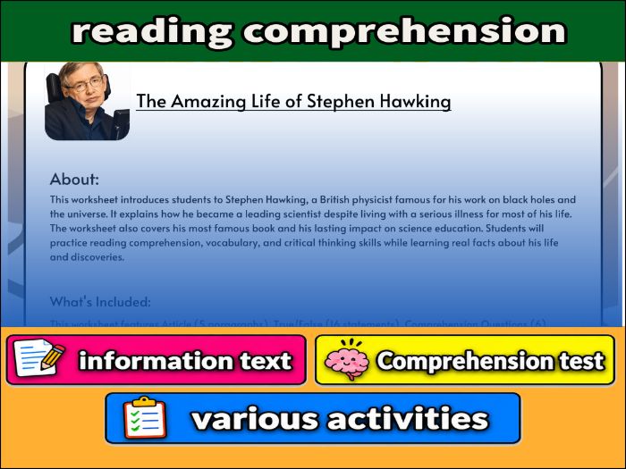 The Amazing Life of Stephen Hawking- Reading Comprehension & Activities
