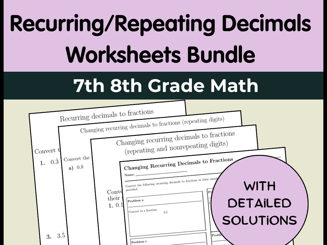 Recurring/Repeating Decimals Worksheets Bundle | 7th 8th Grade Math