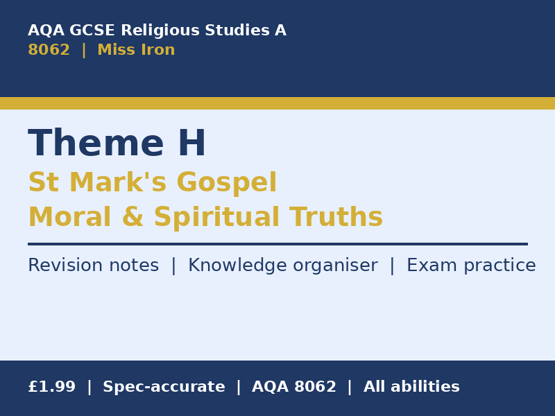AQA GCSE Religious Studies A (8062) Theme H St Marks Gospel Moral and Spiritual Truths Revision Pack