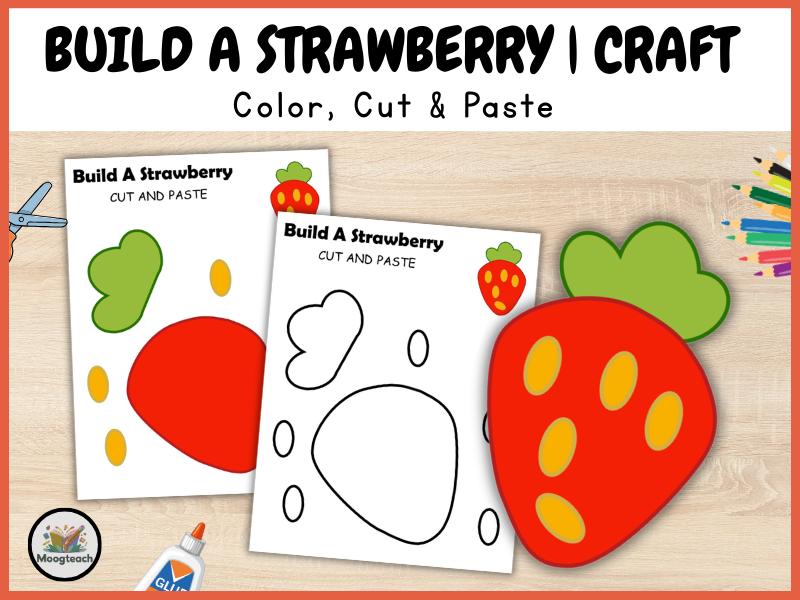 Strawberry Craft for Kids | Printable Cut and Paste Activity | Fruit Coloring Worksheet PDF