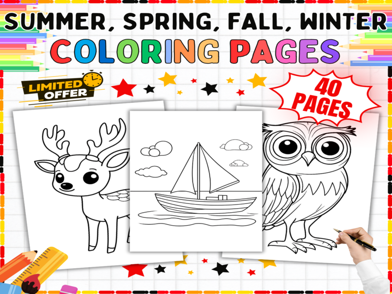 Seasonal Colouring Pages Bundle | 40 Summer Spring Autumn Winter Activities for Early Years