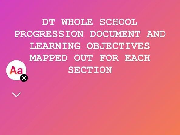 DT Progression and Learning Objectives WHOLE SCHOOL