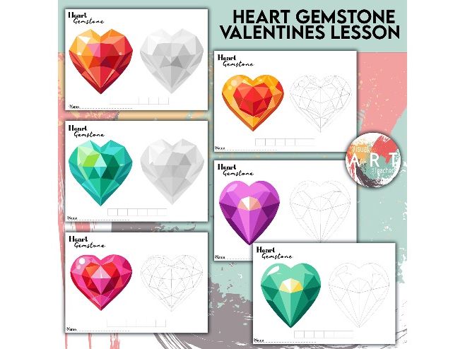 Heart Gemstone Valentines Lesson plan (22 different designs)