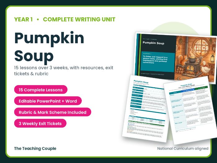 Pumpkin Soup | Year 1 English Unit | 15 Complete Lessons + Resources + Marking Scheme