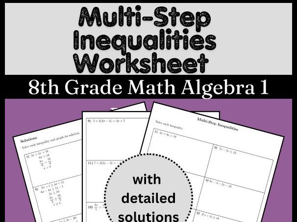 Multi-Step Inequalities Worksheet | 8th Grade Math Algebra 1 Practice