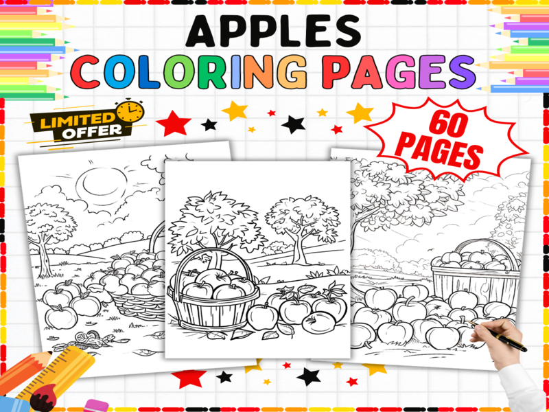 60 Apple Colouring Pages | Autumn Harvest Orchard Theme Activities for Preschool KS1 KS2