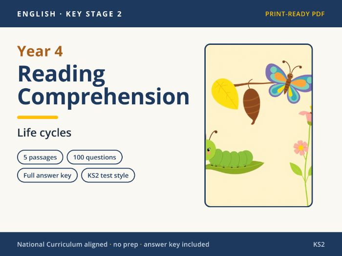 Year 4 Reading Comprehension: Life cycles