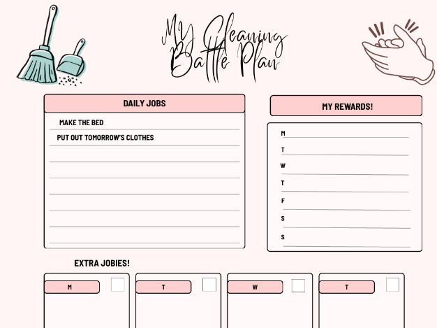 Being Organised- Cleaning ADHD friendly Aid (Editable)