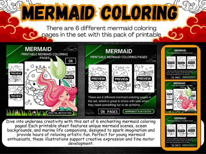 PRINTABLE MERMAID COLORING PAGES