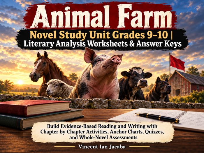 Animal Farm Novel Study Unit | Grades 9–10 Literary Analysis Worksheets & Answer Keys