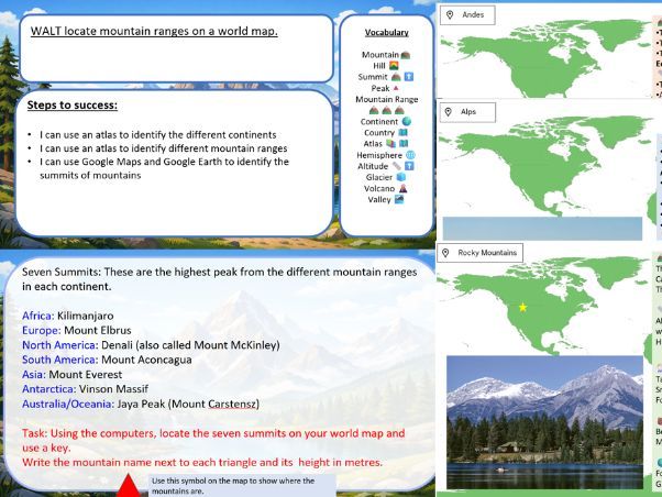 Y4 Geography - Lesson 1 : locate mountain ranges on a world map