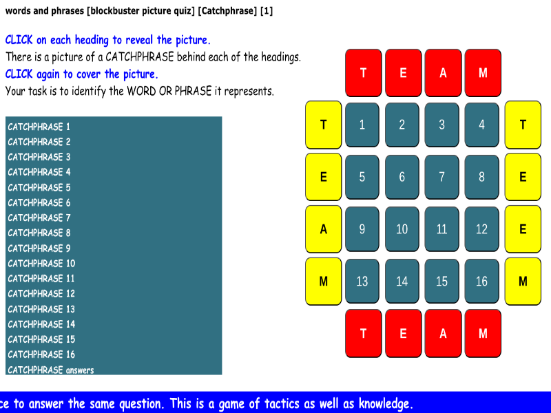 words and phrases [blockbuster picture quiz] [Catchphrase] [1]