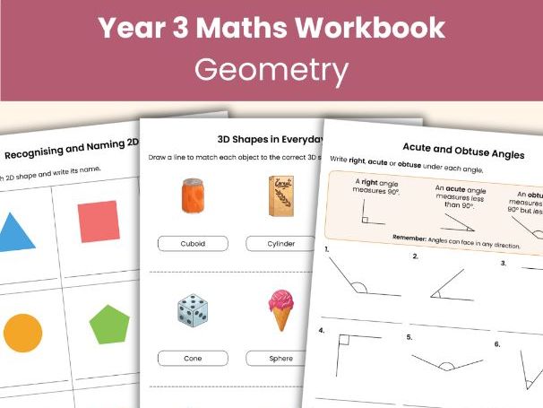 Year 3 Geometry Workbook | Printable Maths Worksheets | Shapes, Angles, Symmetry & 3D Shapes