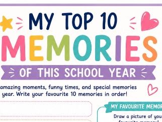 My Top 10 Memories of This School Year | End of Year Reflection Worksheet | KS2
