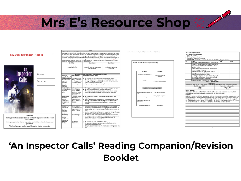 An Inspector Calls - Reading companion booklet/revision booklet