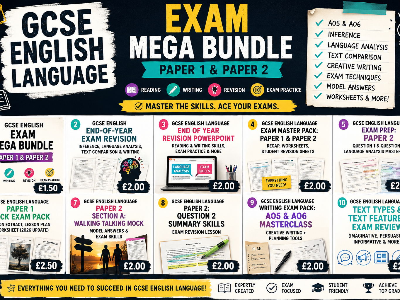 GCSE English Language & Literature Exam Success Mega Bundle 2026 –2027 Creative Writing, Letter Writing, Paper 1 & 2 Revision (Printable)