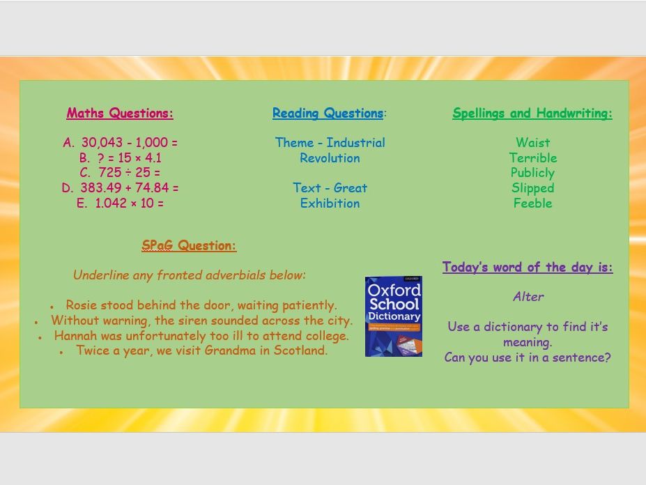 Daily Early Work Resources- Year 6- Autumn Term 2.