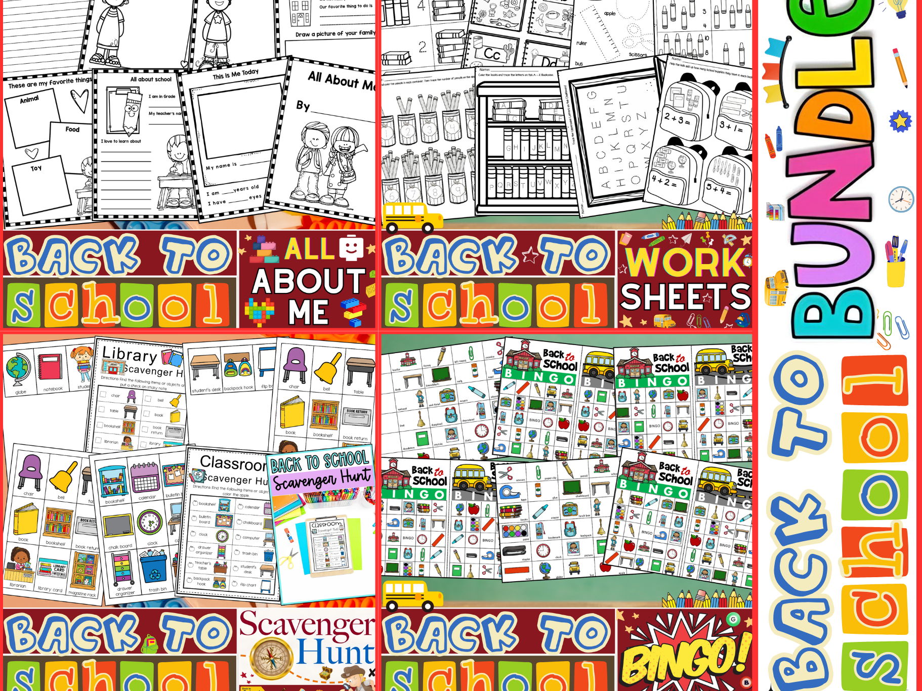 First Day - Week Of Back to School Activities | All About Me, Bingo, Worksheets