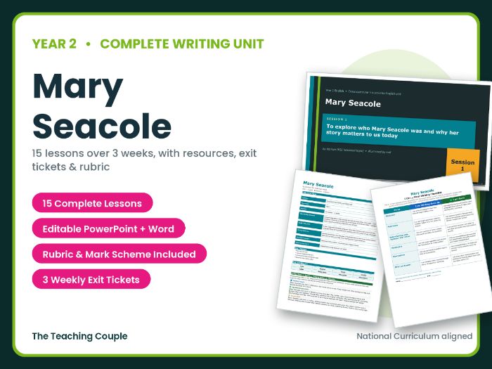 Mary Seacole | Year 2 English Unit | 15 Complete Lessons + Resources + Mark Scheme