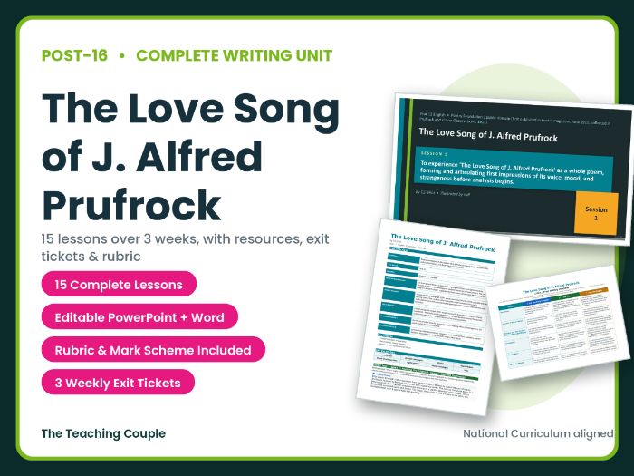 The Love Song of J. Alfred Prufrock | Year 12 English Unit | 15 Complete Lessons
