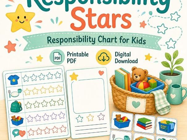 Responsibility Stars | Responsibility Chart for Kids | Printable PDF | Digital Download