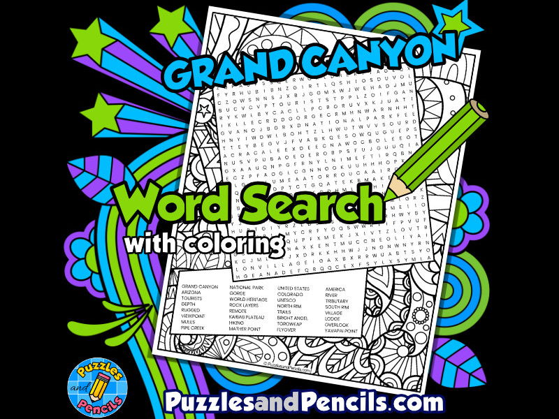 Grand Canyon Word Search Puzzle with Colouring Activity | Seven Wonders