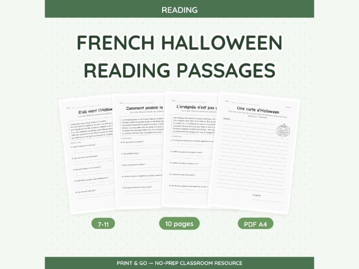 French Halloween Reading Passages | 10 Sheets
