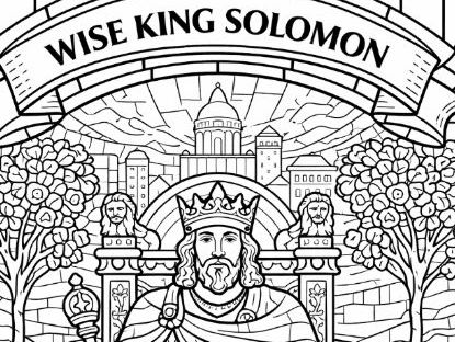Old Testament Wise King Solomon Stained-Glass Window Style Colouring Page