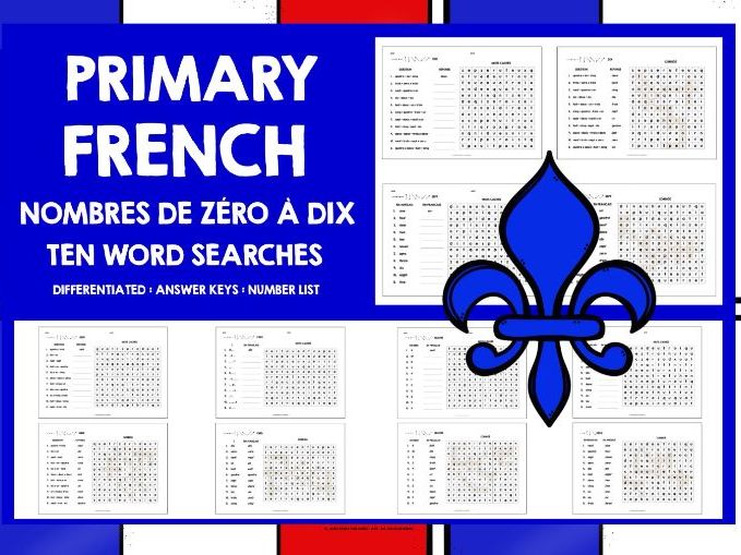 FRENCH NUMBERS 0-10 WORD SEARCHES