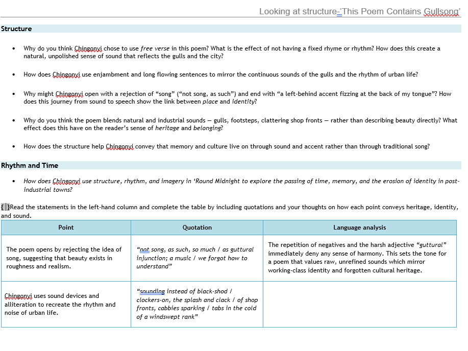 Kayo Chingonyi Poetry: This Poem Contains Gullsong Structure Analysis Worksheet