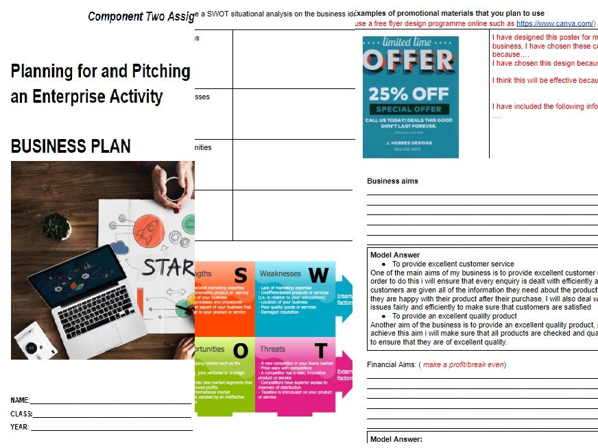 component 2 business plan template planning an enterprise