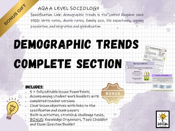 AQA A level Sociology - Families & Households - Demographic Trends - Complete section - Bonus