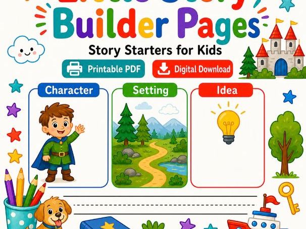Little Story Builder Pages | Story Starters for Kids | Printable PDF | Digital Download
