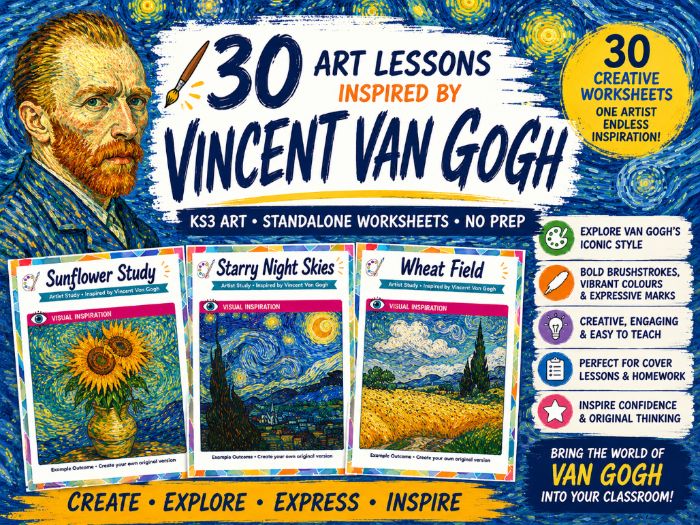 Vincent van Gogh Art Worksheets – 30 Creative KS3 Art Lessons & Activities | No Prep