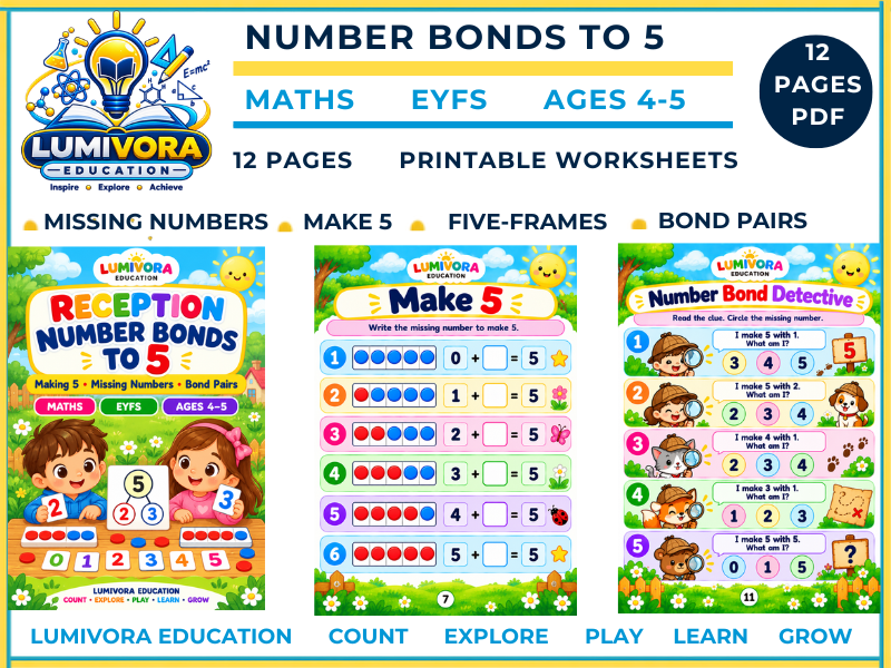 Reception Number Bonds to 5 Worksheets  Missing Numbers & Making 5  EYFS Maths
