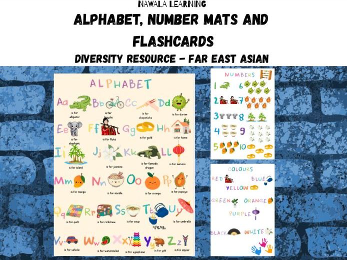 Alphabet and Number Mats and Flashcards Diversity (Far East Asian)
