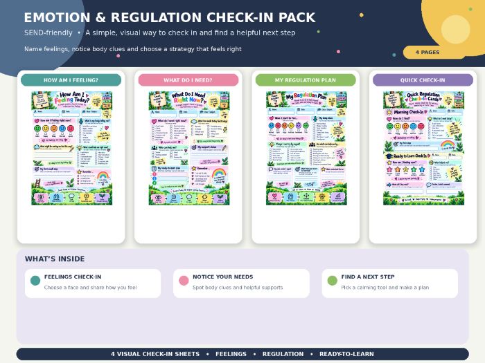 SEND-Friendly Emotion & Regulation Check-In Pack | SEMH Wellbeing & Self-Regulation Printable