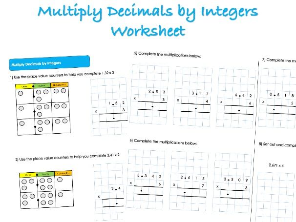 Decimals Worksheet - Multiply Decimals by Integers