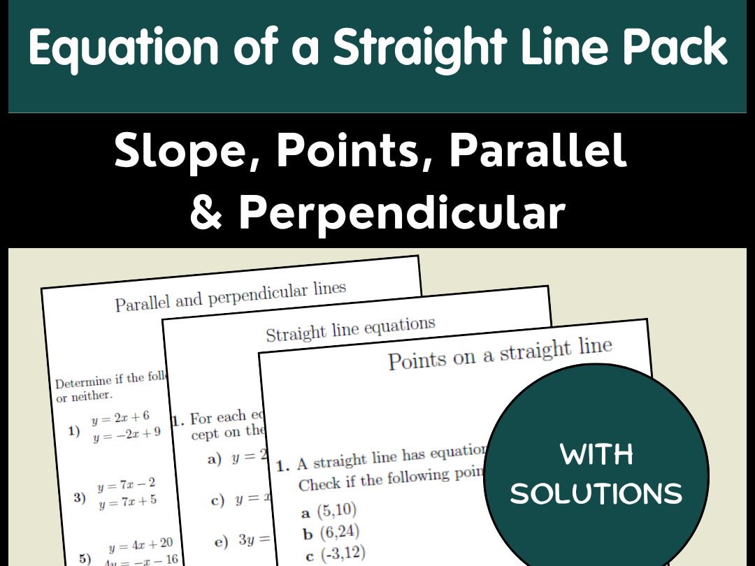 Equation of a Straight Line Pack | Slope, Points, Parallel & Perpendicular
